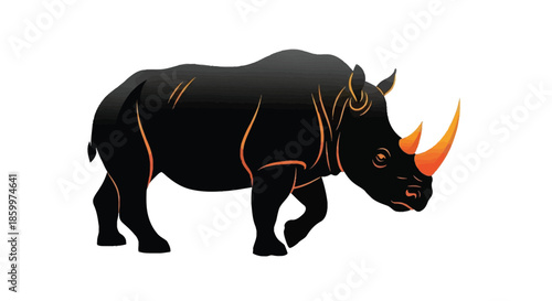 Black Rhinoceros with Orange Horn and Lines
