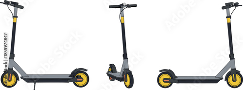 Isometric Electric Scooter Vector Set Showing Modern Stand Up E Scooter for Urban Mobility and Eco Transportation