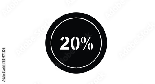 Black Circle Discount Label with 20 Percent Off