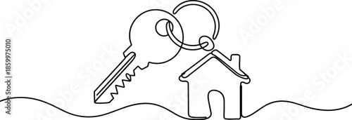 Black and white key and house line keyhole home