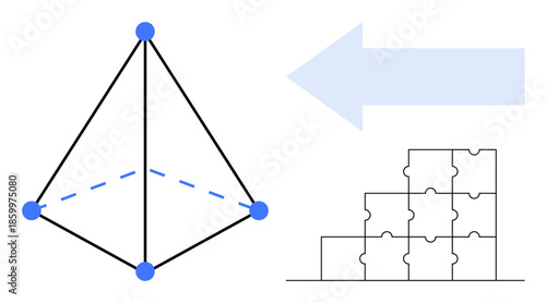 Geometry concept. Geometry symbolism explores interconnectedness and problem-solving. Arrow s direction in puzzle solutions and framework creation. For education, engineering, strategy, direction