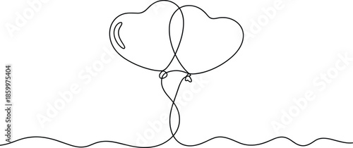 Two Balloons Floating Above Wavy Ground Line wavy line