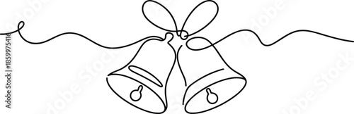 Two Black And White Bells With Ribbon And Bow outline