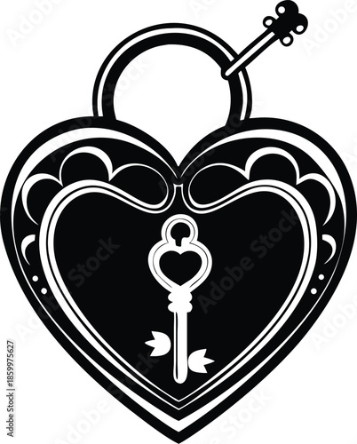 Detailed Silhouette Of A Heart Shaped Locket With A Small Antique Key