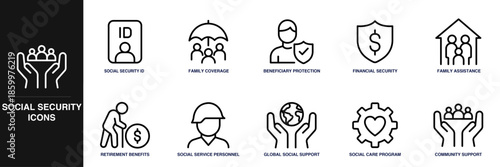 Social Security Line Icon Set