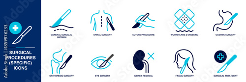 Surgical Procedures (Specific) Blue Colored Outline Icon Set