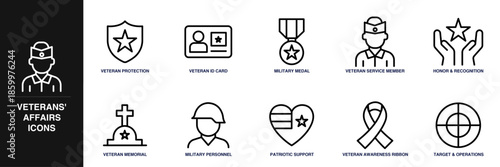 Veterans Affairs Line Icon Set