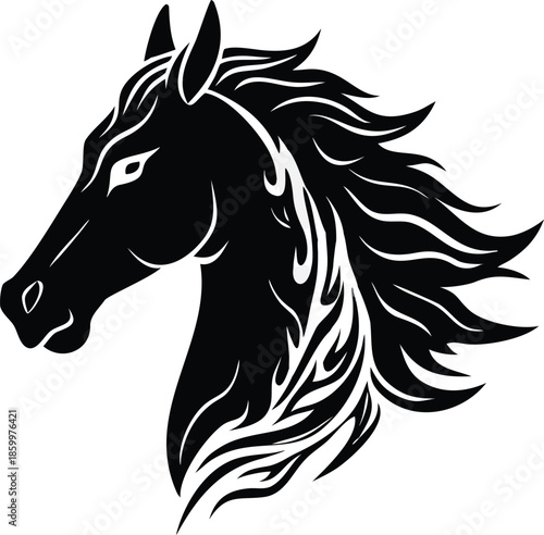 Vector Silhouette Of A Horse Profile With Fire Patterns In Its Hair