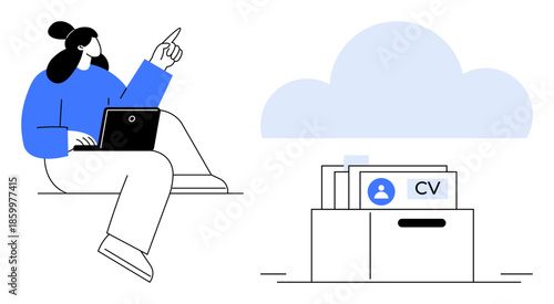 Cloud storage concept. Cloud storage for CV management streamlining recruitment and digital organization. Cloud storage enables efficient CV uploads and secure job applicant tracking. Usage in HR