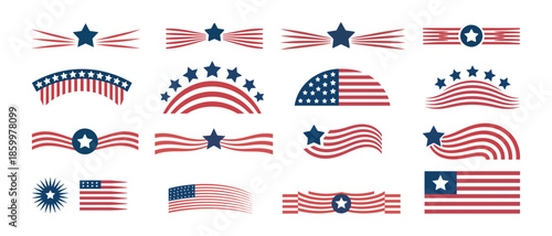 American flag patriotic symbols and icons set, vector illustration