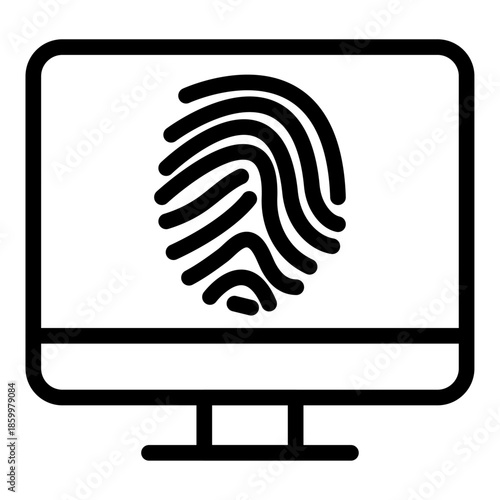 Desktop Fingerprint Line Icon of Fingerprint Analysis Icon Set