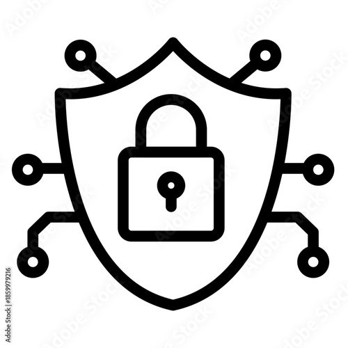 Cyber Defense Shield Line Icon of Cybercrime Icon Set