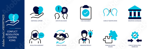Conflict Resolution Centers Blue Colored Outline Icon Set