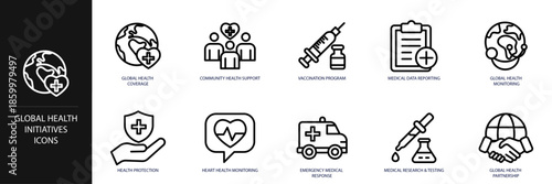 Global Health Initiatives Line Icon Set