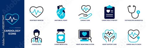 Cardiology Blue Colored Outline Icon Set