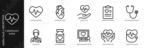 Cardiology Line Icon Set