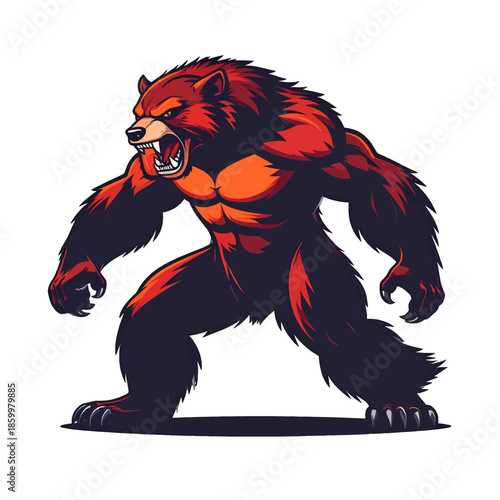 Pixel Art Anthropomorphic Bear Monster With Fierce Expression Red Orange and Black Colors