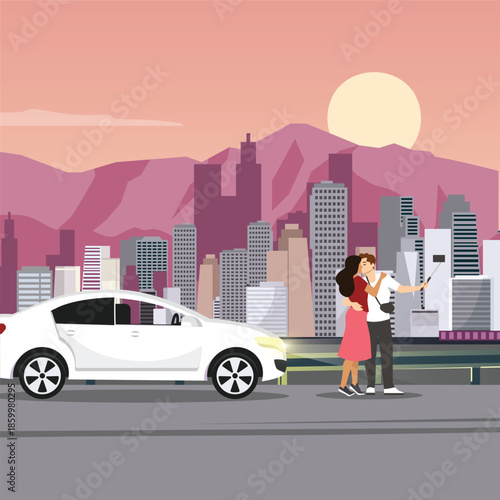 Los Angeles couple romantic vector