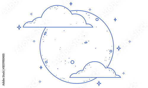 Doodle full moon and clouds sparkle illustration vector