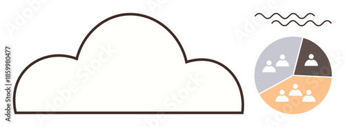 Cloud outline with pie chart highlighting team segments, signaling collaboration, data sharing, and division of tasks. Wavy lines suggest communication, flow, and digital connectivity. Ideal