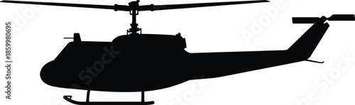 Military utility helicopter silhouette isolated on white background rotary wing aviation transport rescue patrol defense security illustration concept
