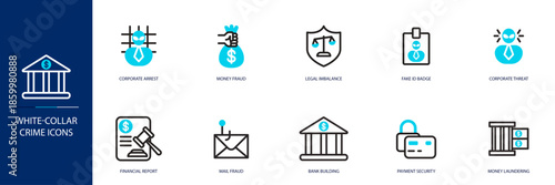 White-Collar Crime Blue Colored Outline Icon Set