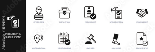 Probation and Parole Line Icon Set
