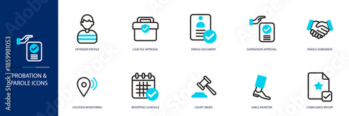 Probation and Parole Blue Colored Outline Icon Set
