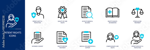 Patient Rights Blue Colored Outline Icon Set