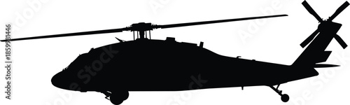 Modern military attack helicopter silhouette isolated on white background rotary wing combat aviation defense security patrol illustration concept vector graphic