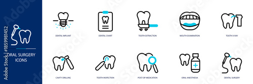 Oral Surgery Blue Colored Outline Icon Set