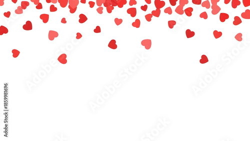 Red hearts falling from top, isolated on transparent background