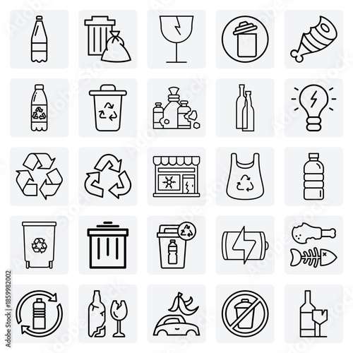 Urban Waste Management System – Trash Cans, Recycling Bags, And Disposal Of Various Materials For Municipal Services.