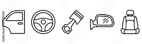 Car Headlight Signal and Vehicle Silhouette Icon Set with Front View and Side Profile Vector Pack