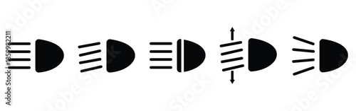 Car Headlight Signal and Vehicle Silhouette Icon Set with Front View and Side Profile Vector Pack