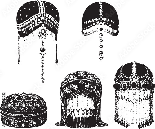 Vintage illustration of ornate russian headdresses and traditional headwear designs