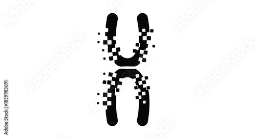 Abstract chromosome symbol with pixelated digital effect on white background