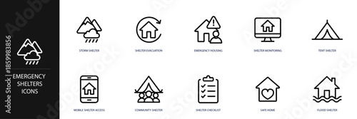 Emergency Shelters Line Icon Set