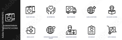 Humanitarian Logistics Line Icon Set