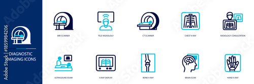 Diagnostic Imaging Blue Colored Outline Icon Set