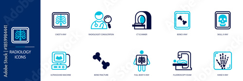 Radiology Blue Colored Outline Icon Set