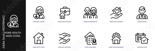 Home Health Aides Line Icon Set
