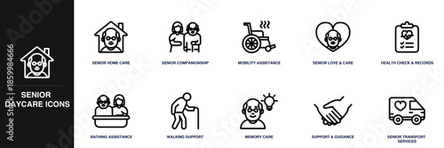 Senior Daycare Line Icon Set
