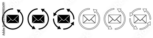 Set of circular arrow and mail icon vector for email processes. Ideal for illustrating reply, forward, sync, updates, and continuous communication loops.