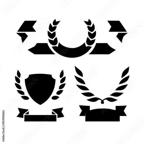 Laurel wreath, shield, wing, ribbon, and banners vector set. Laurel wreaths, shields, wings, ribbons illustration for awards, heraldry, logos, badges, and branding designs .