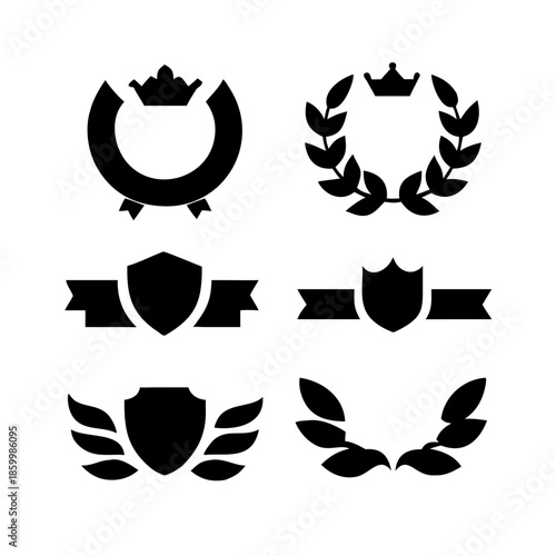 Laurel wreath, shield, wing, ribbon, and banners vector set. Laurel wreaths, shields, wings, ribbons illustration for awards, heraldry, logos, badges, and branding designs .
