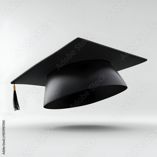 A graduation cap floating elegantly against a minimalist background, symbolizing achievement and education.