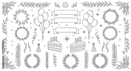 Birthday Party Celebration Line Icons.