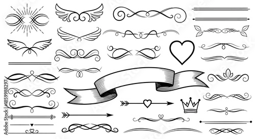 Collection of various decorative design elements.