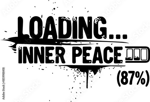 Conceptual illustration of the mindful path to achieving inner peace, depicting a progress bar showing an 87% loading state towards mental serenity